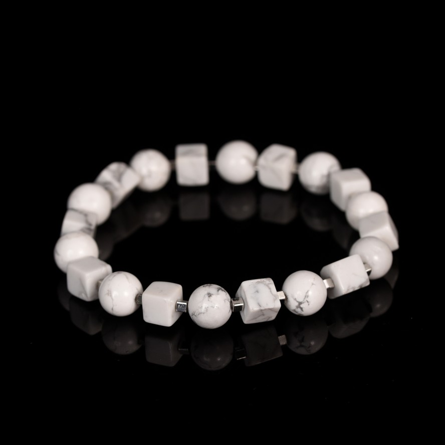 Rectangular and Round Bead Crystal Natural Stone Bracelet